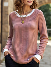 Crew neck long sleeve ribbed warm sweater
